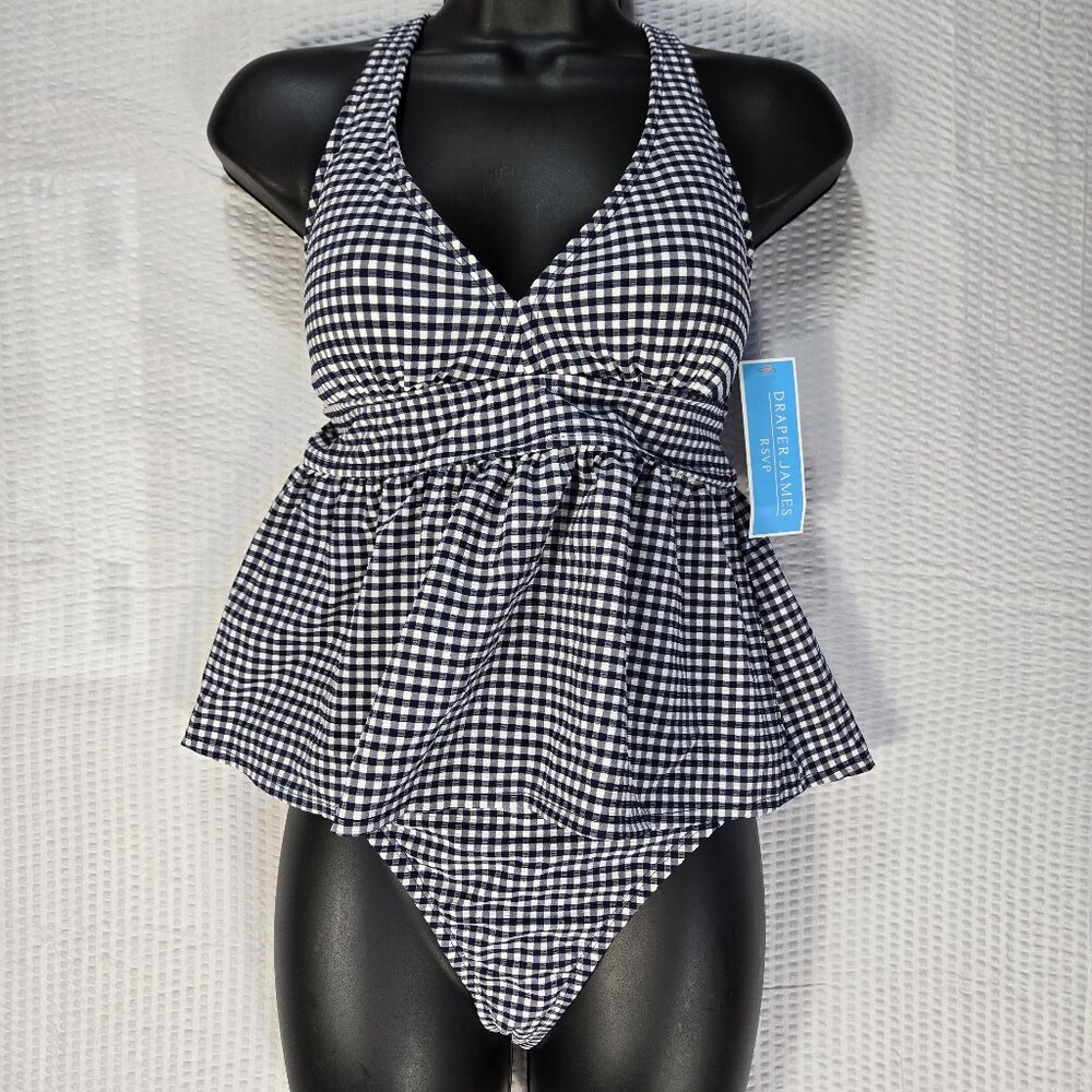 Draper James RSVP 2 Piece Swimsuit Set Gingham Tankini Peplum High Waist NWOT